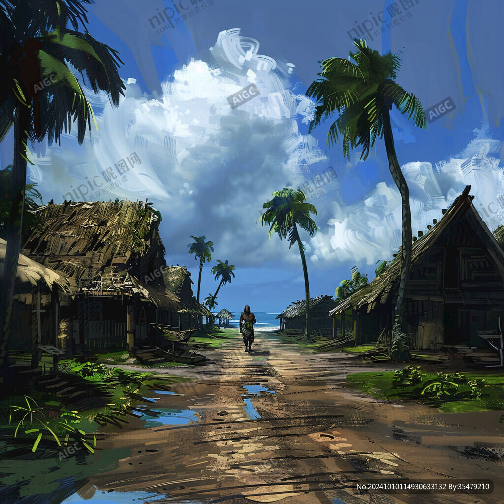 原始海邊生活場景