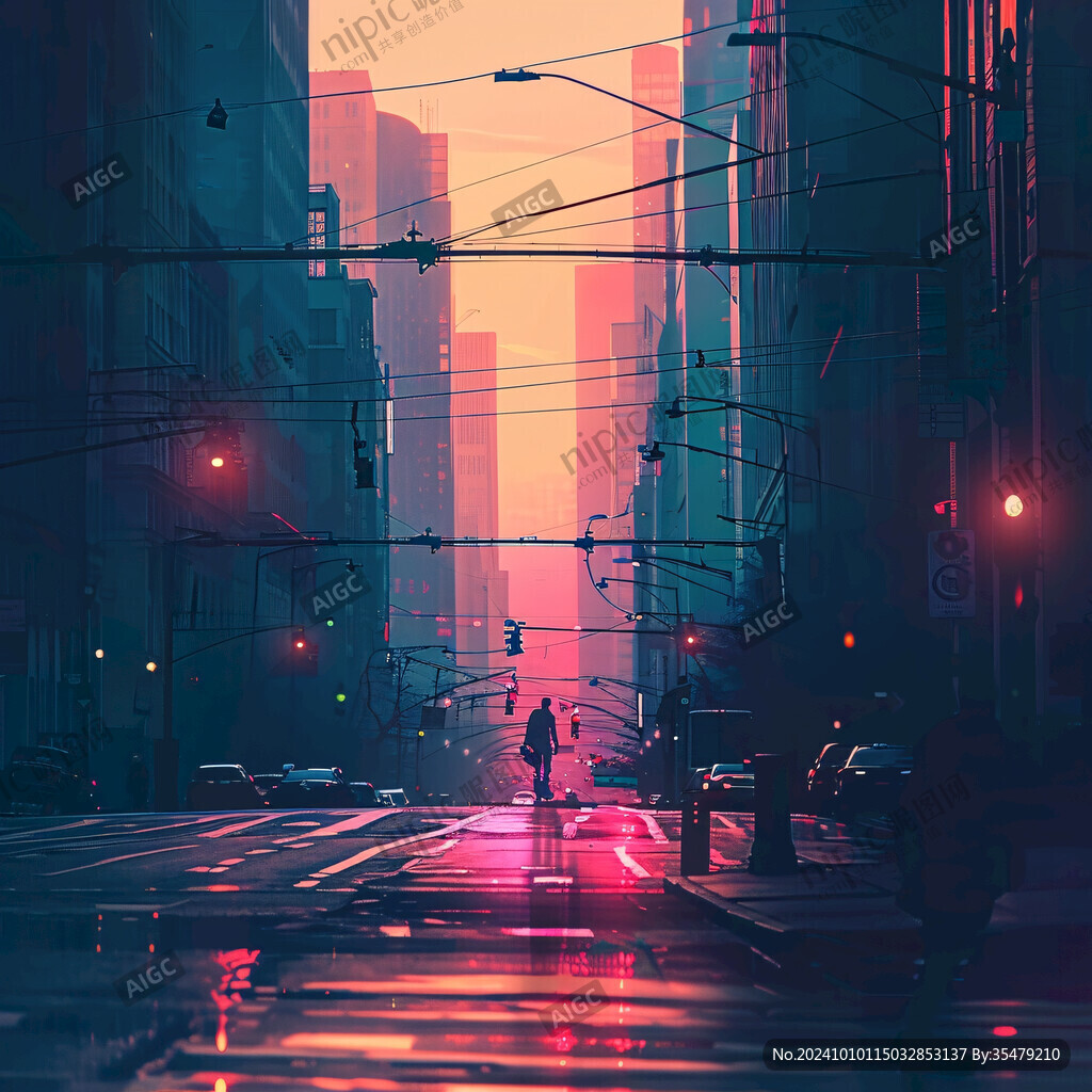 日落街道插畫