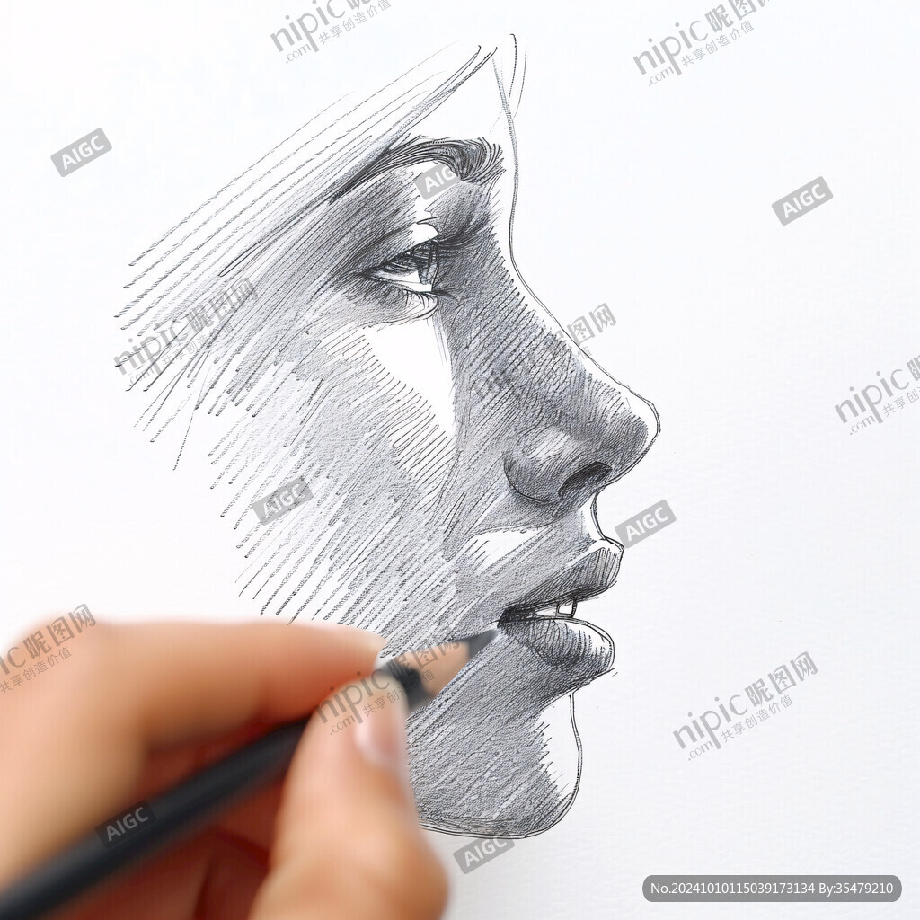 手繪女性側臉