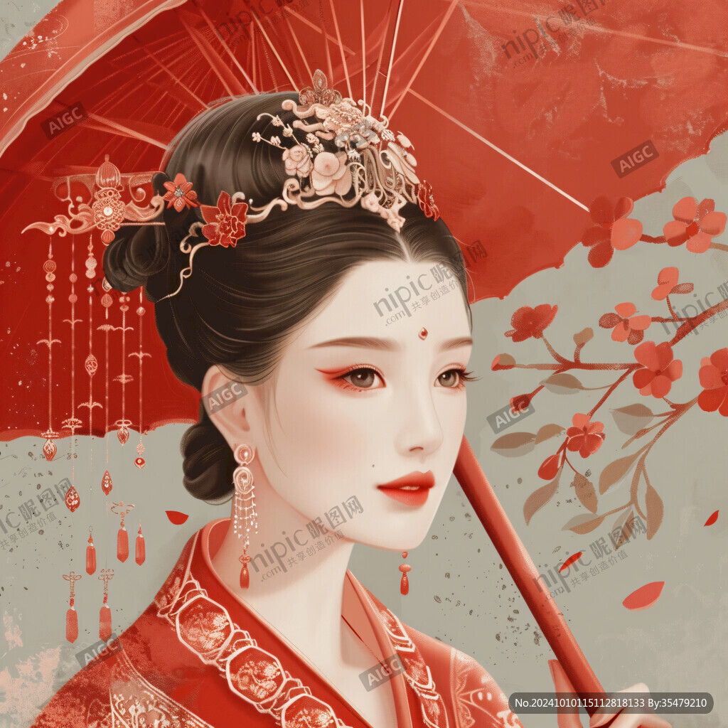 中式新娘插畫