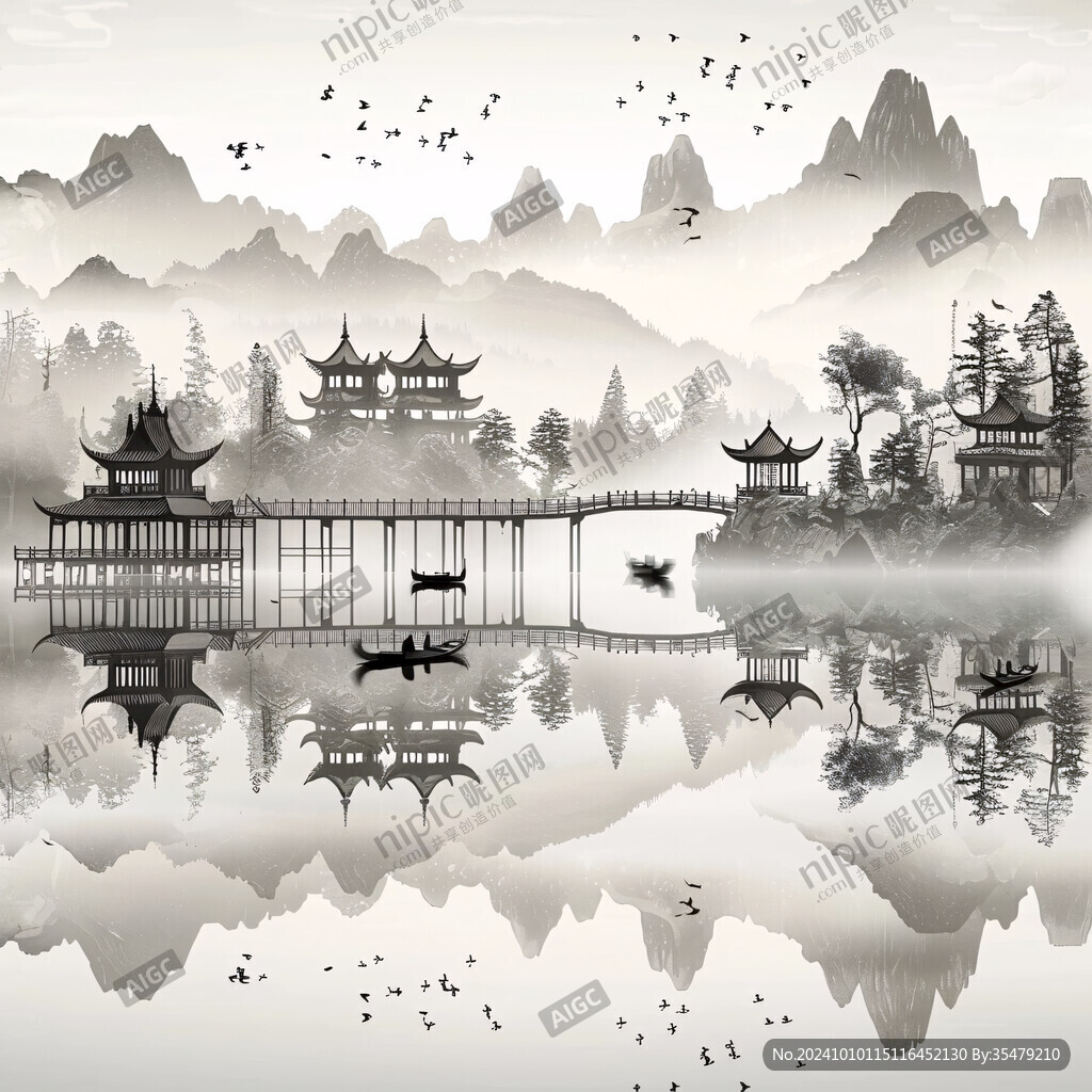 樓閣山水意境畫(huà)