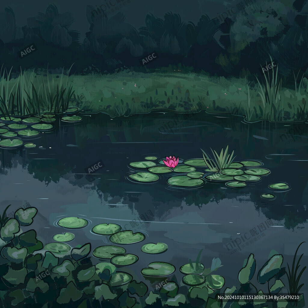 荷花池插畫