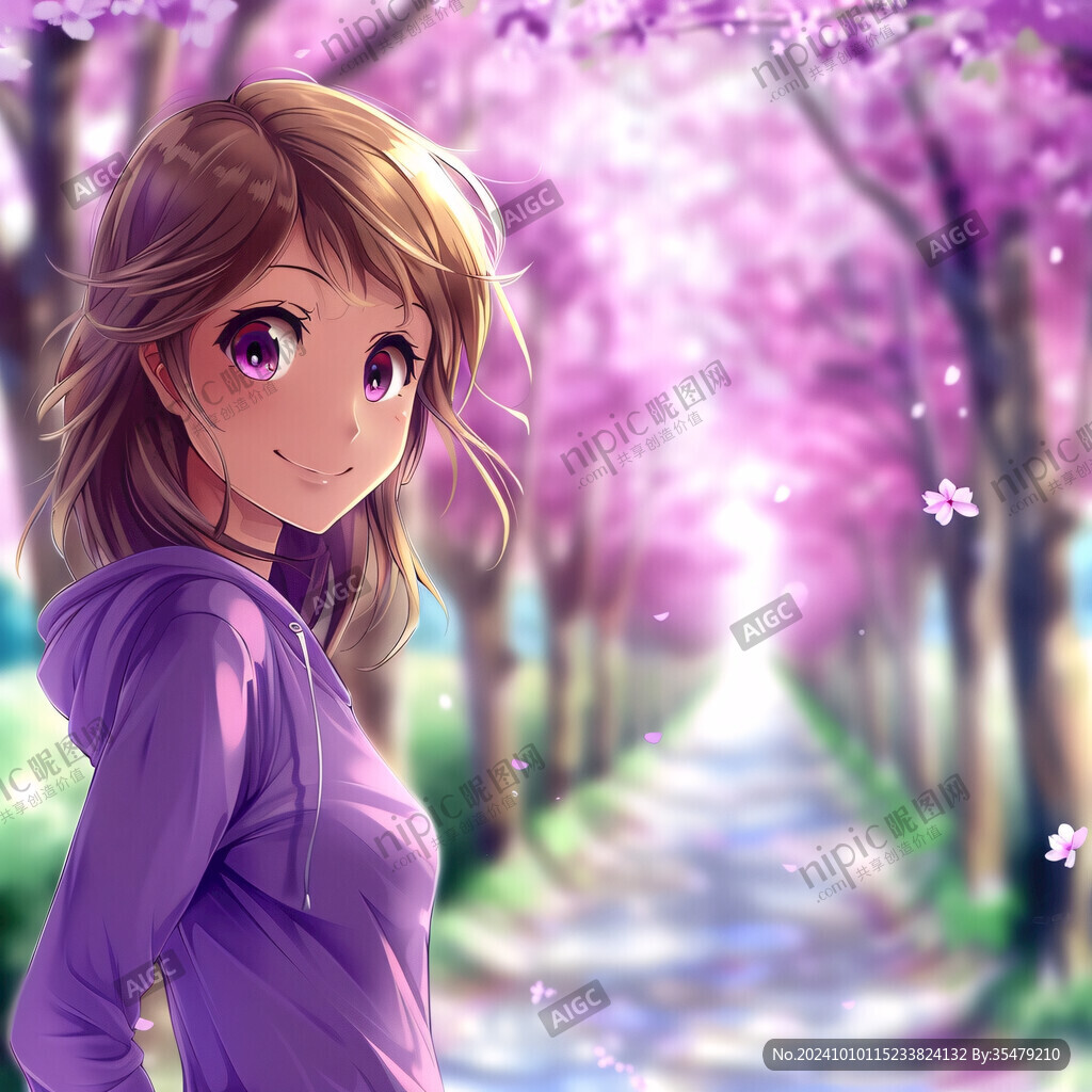 櫻花樹下的少女
