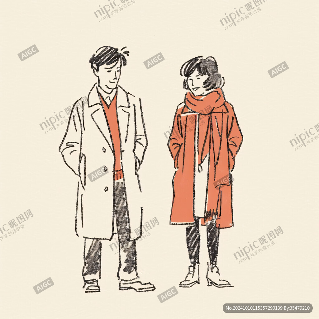 簡筆男女情侶人物線描