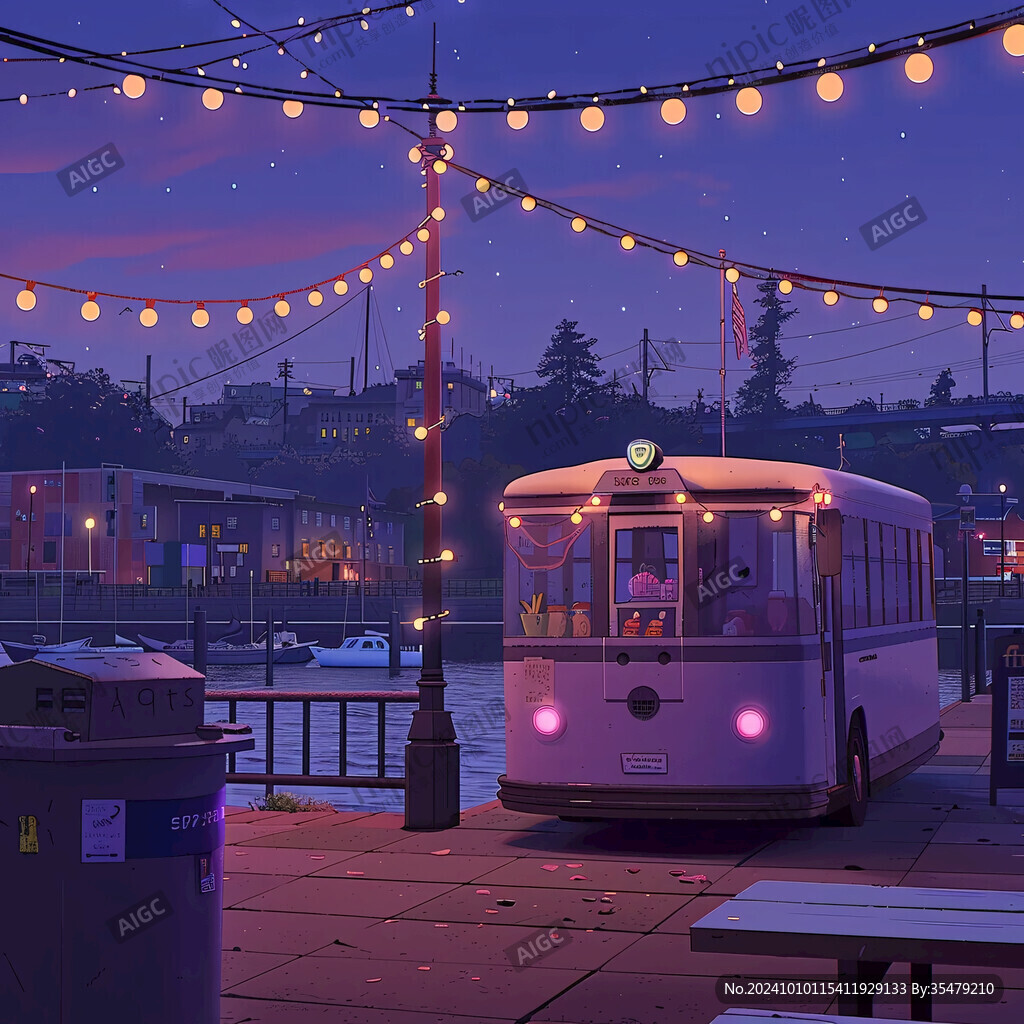 有軌電車站臺(tái)夜景