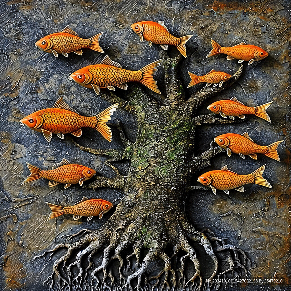 魚干花3d立體浮雕畫