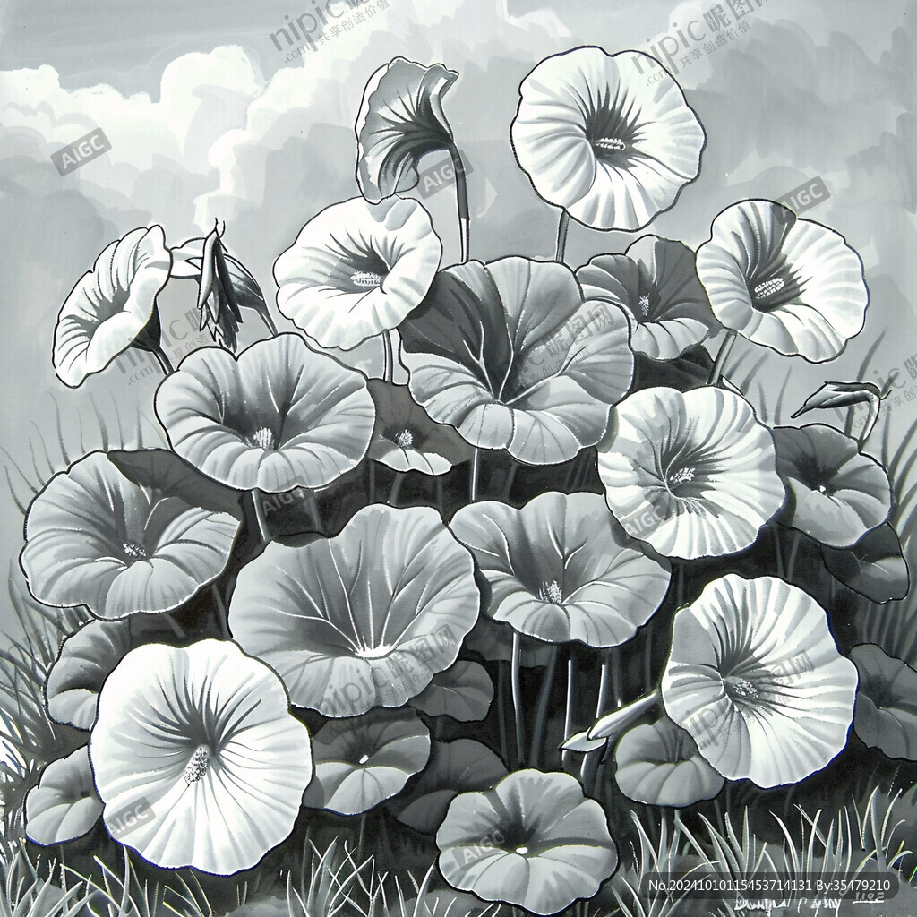 藍(lán)色荷花壁畫