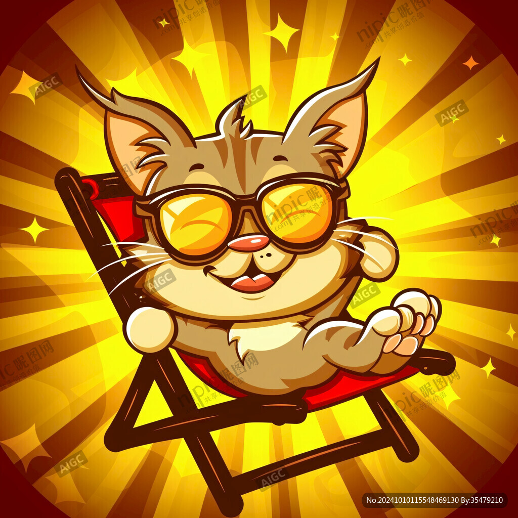 曬太陽的貓插畫