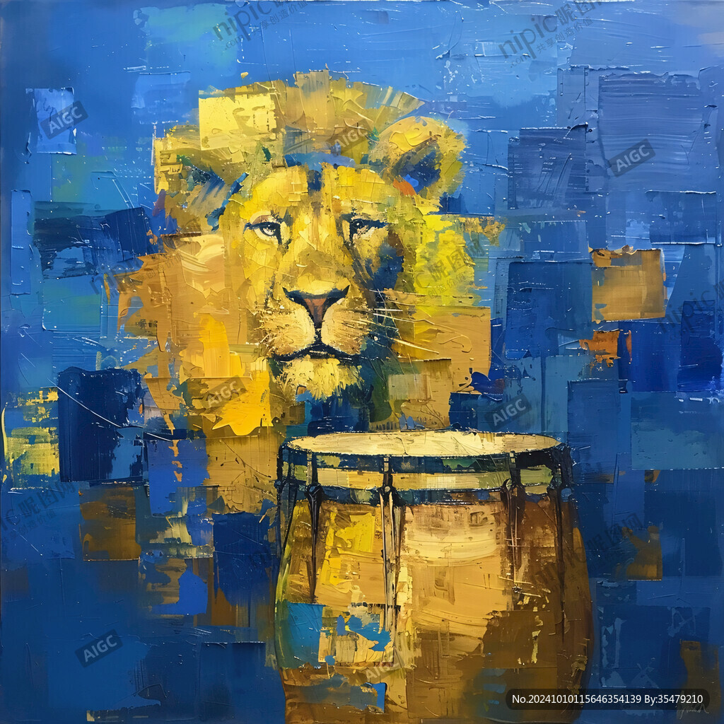 獅子油畫