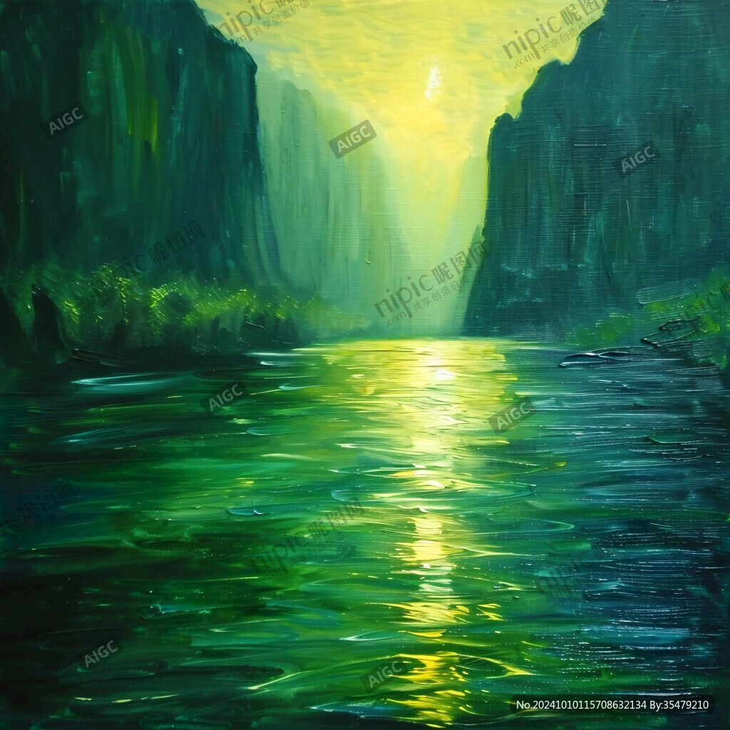 河流水粉畫