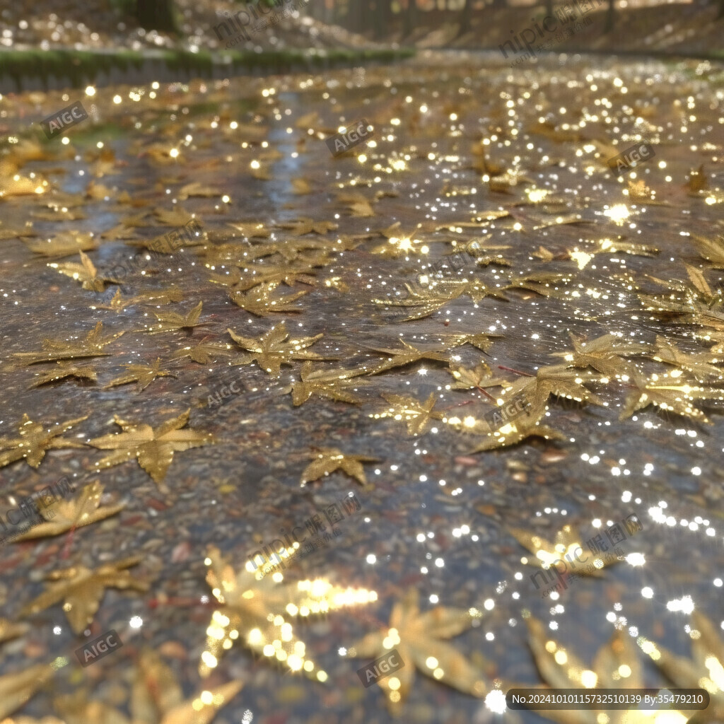 水面黃色落葉