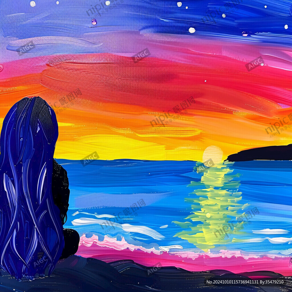 海邊落日插畫
