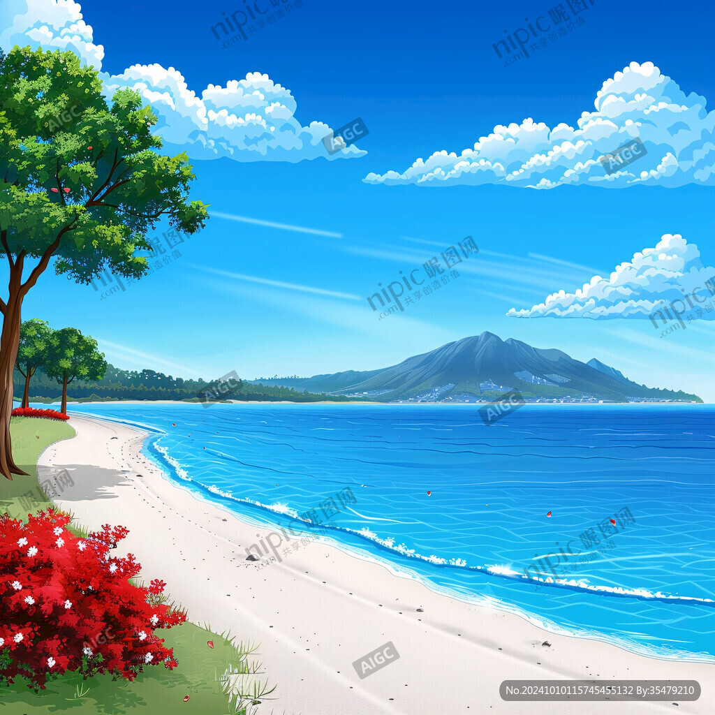 手繪海邊風景
