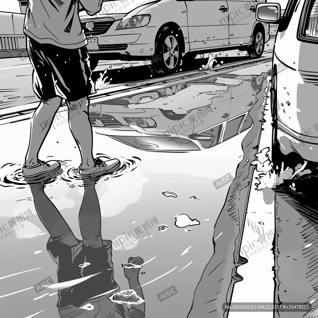 通過積水路的轎車