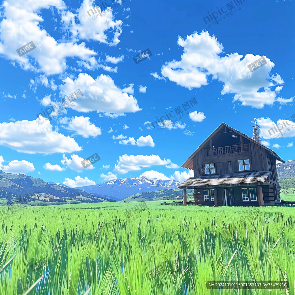藍天白云木屋別墅