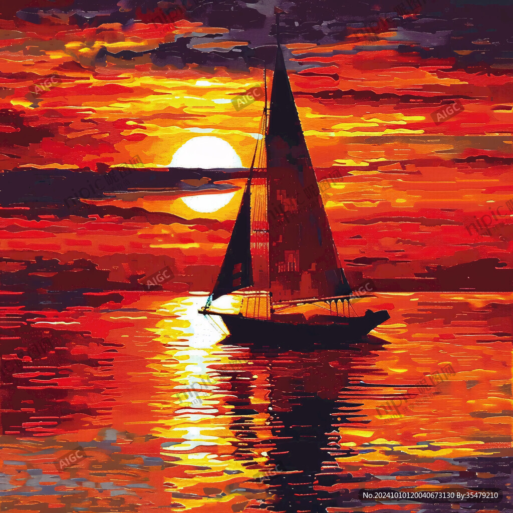 海上落日插畫