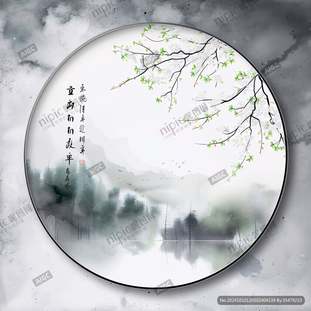 意境山水花鳥圓形畫