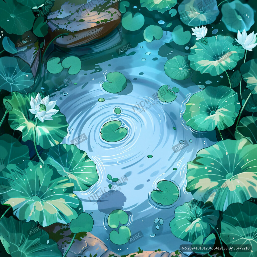 荷花池插畫