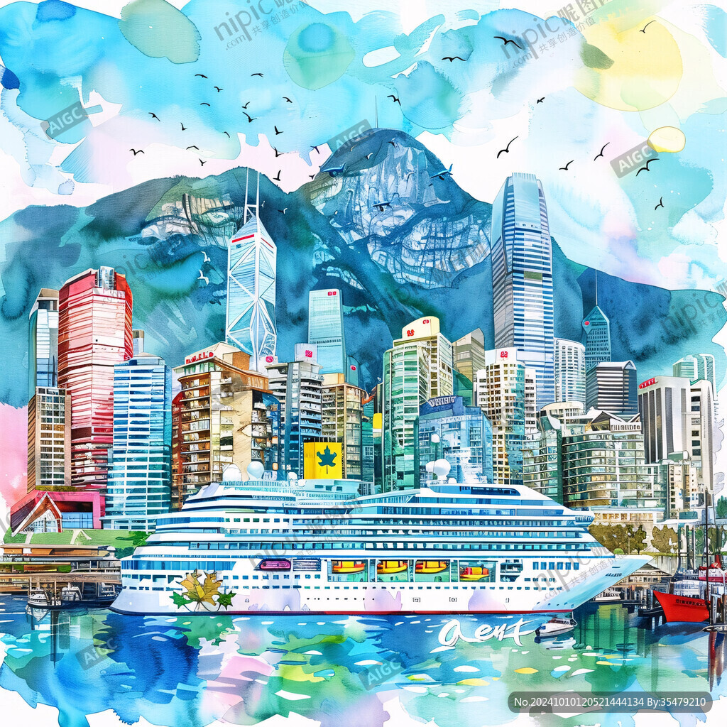 港珠澳旅游水彩插畫