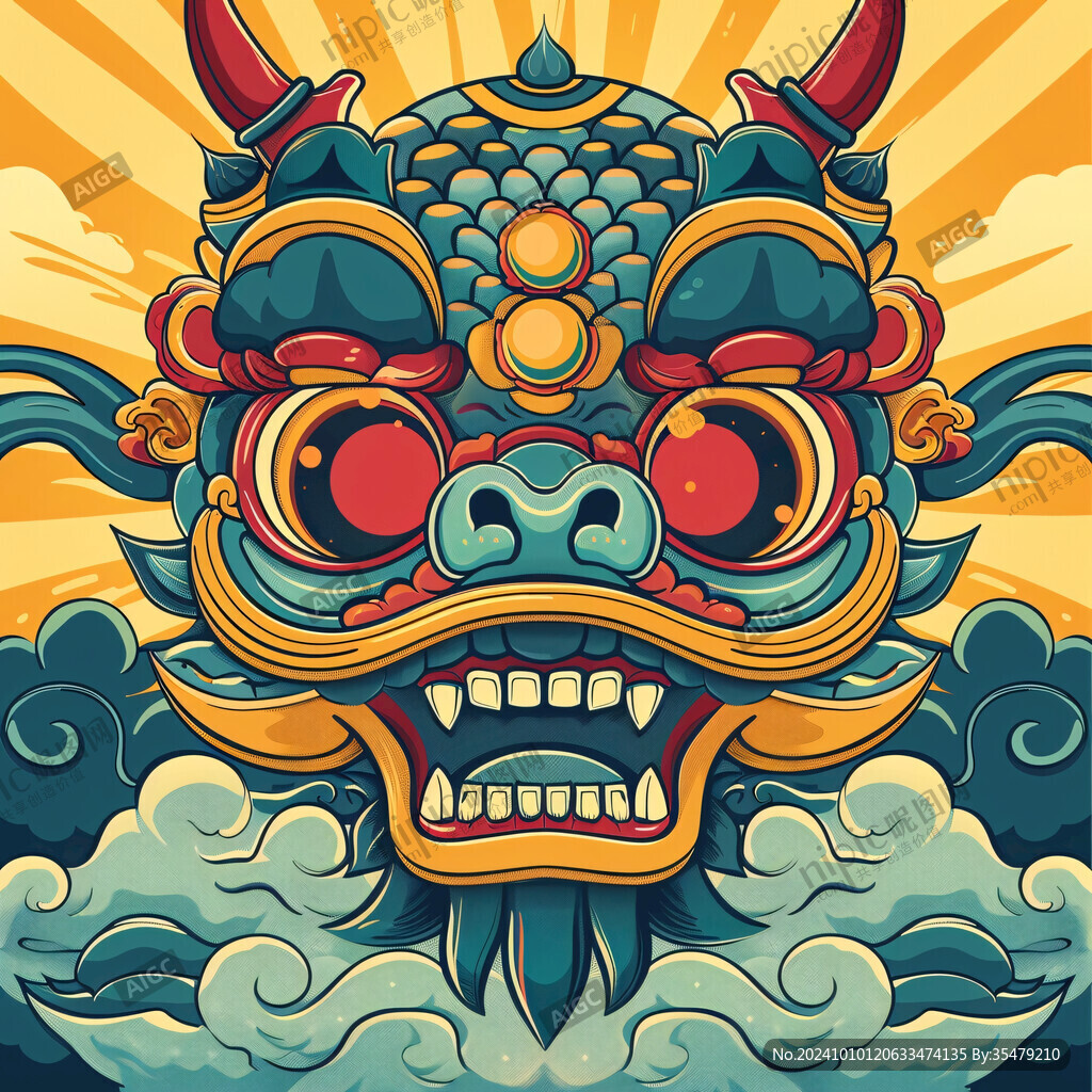 國潮龍頭插畫