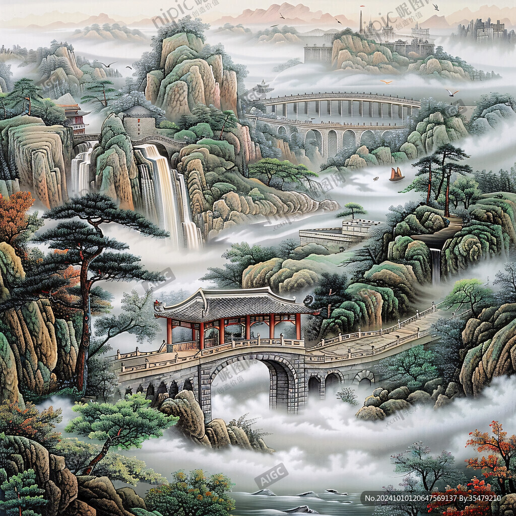 流水生財山水