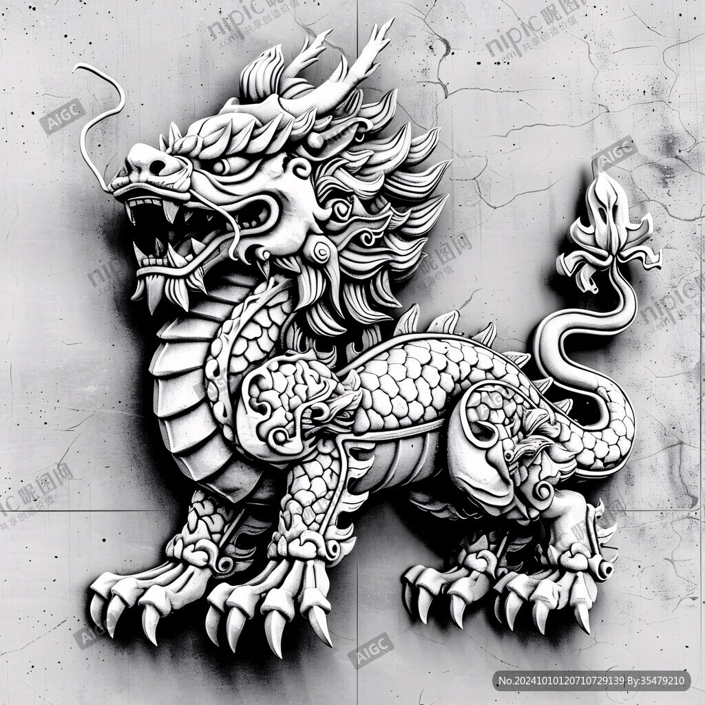 手繪龍浮雕素材