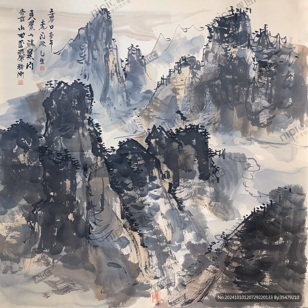 加拿大彩繪山水水墨畫