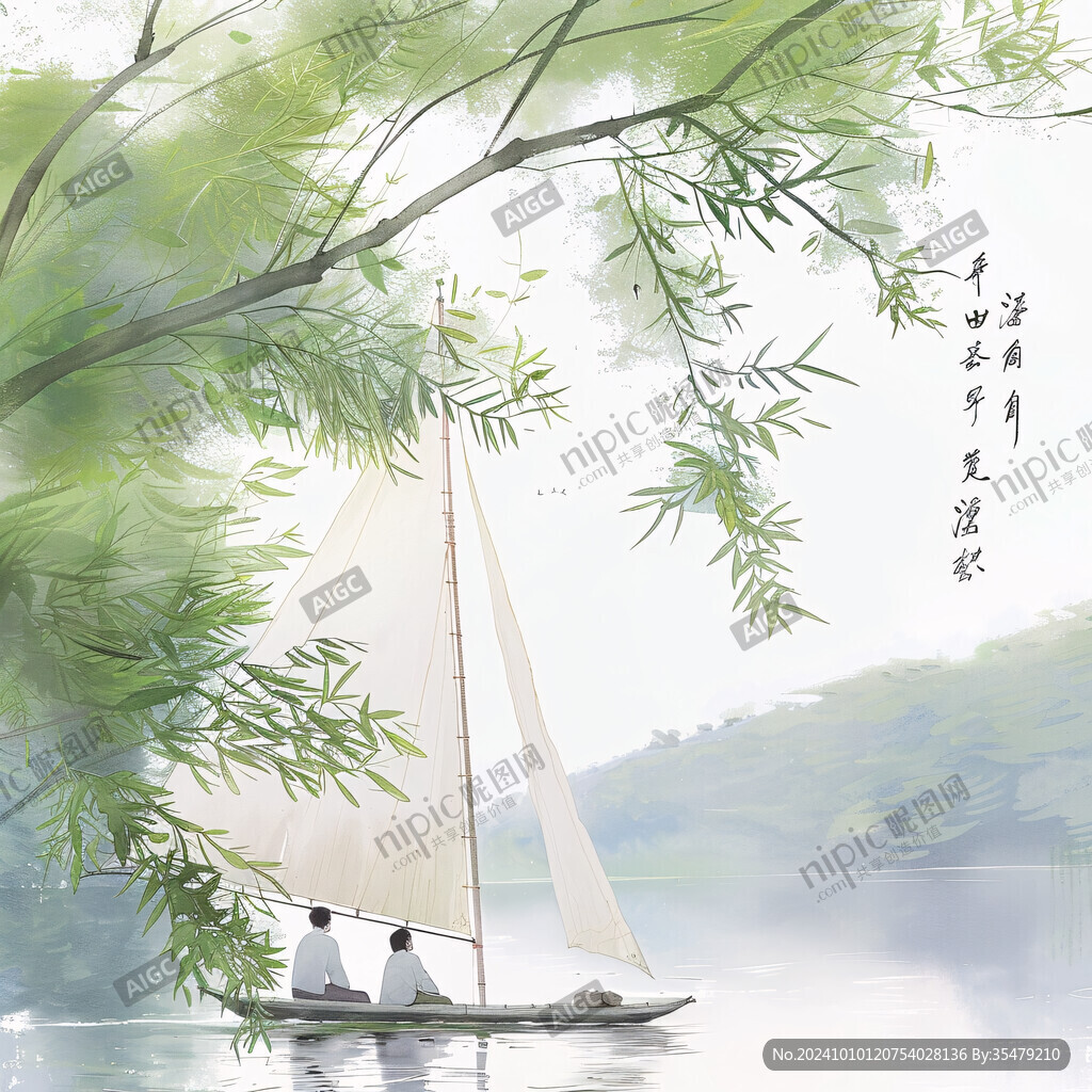 柳樹枝葉游船