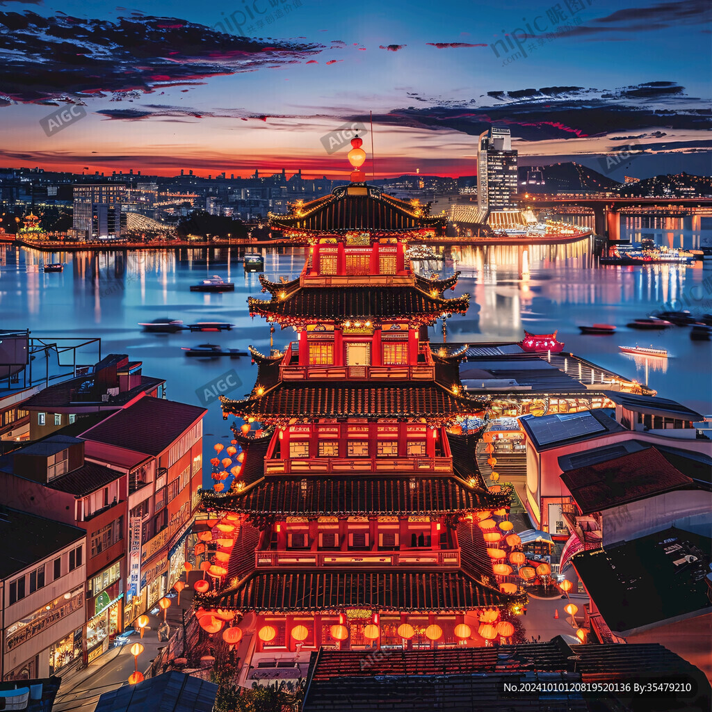 朱櫻塔夕照