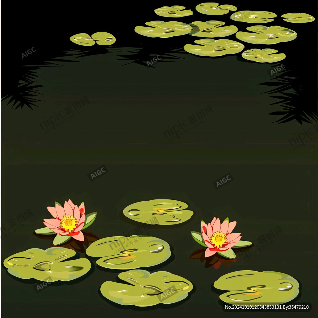池塘水面荷花花燈