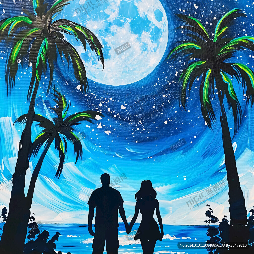 浪漫海邊插畫