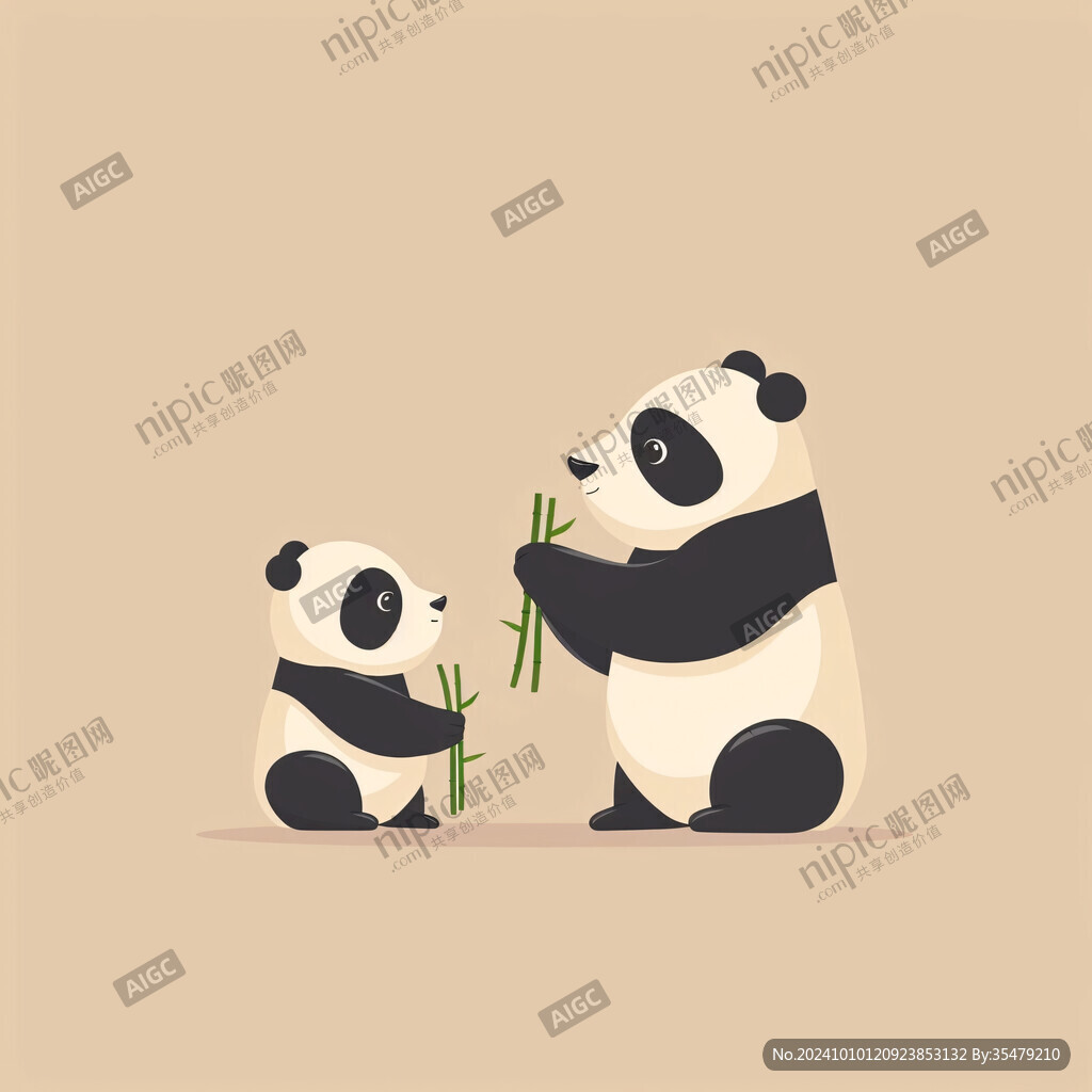 熊貓吃竹子插畫