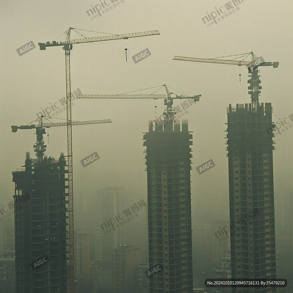 霧霾下在建的高樓