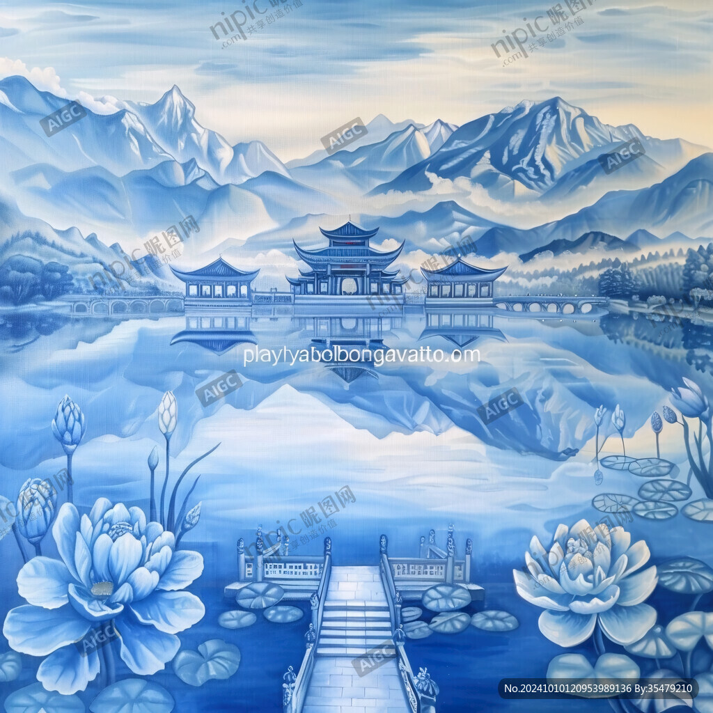 手繪描金亭臺樓閣山水