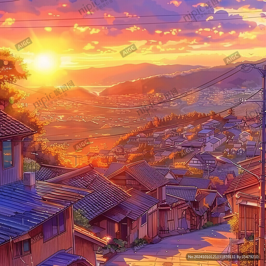 日落街道插畫