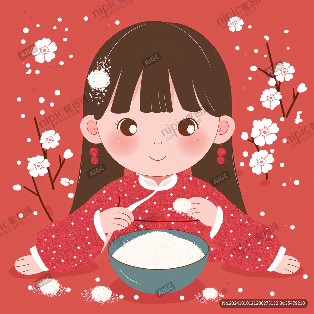 等待吃湯圓的小孩插圖