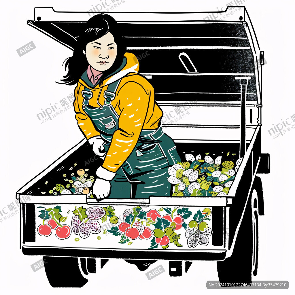 采摘農(nóng)家少女插畫