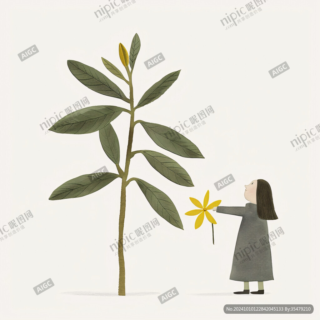 手拿桂花女孩插畫