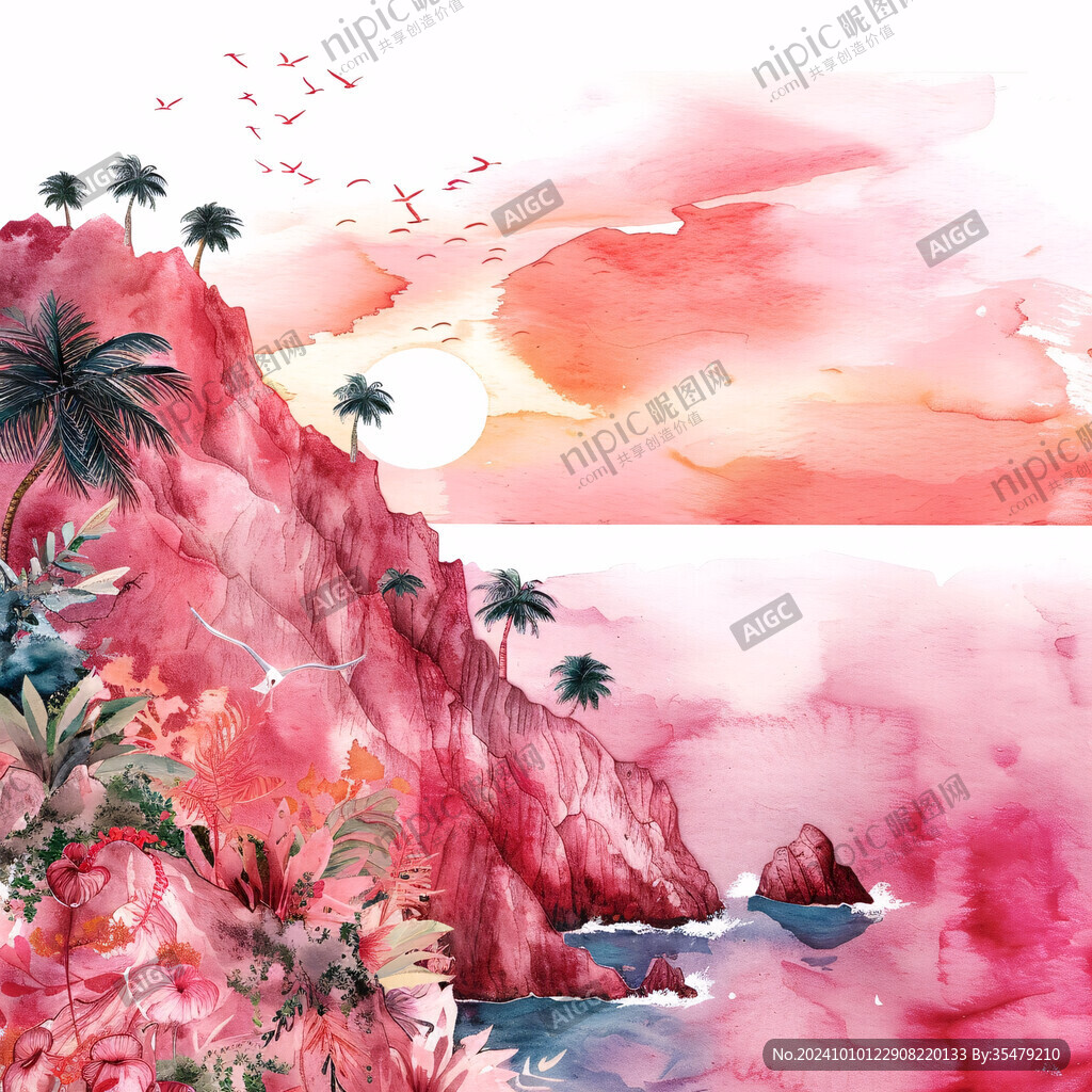 插畫(huà)印尼水彩水墨山水