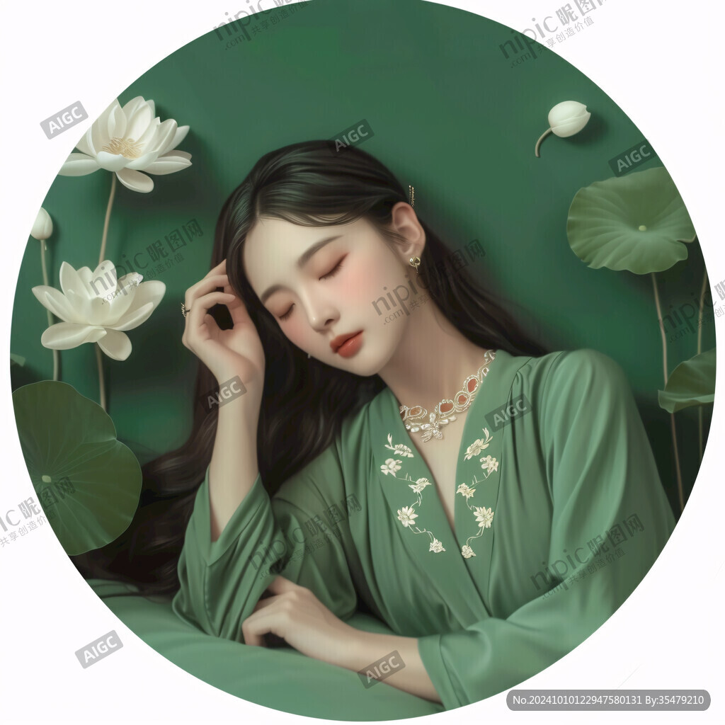 荷葉女孩插畫