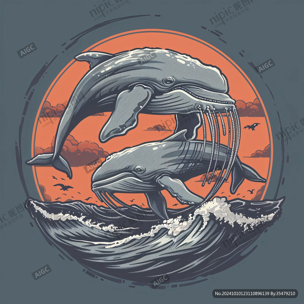 鯨魚海豚插畫