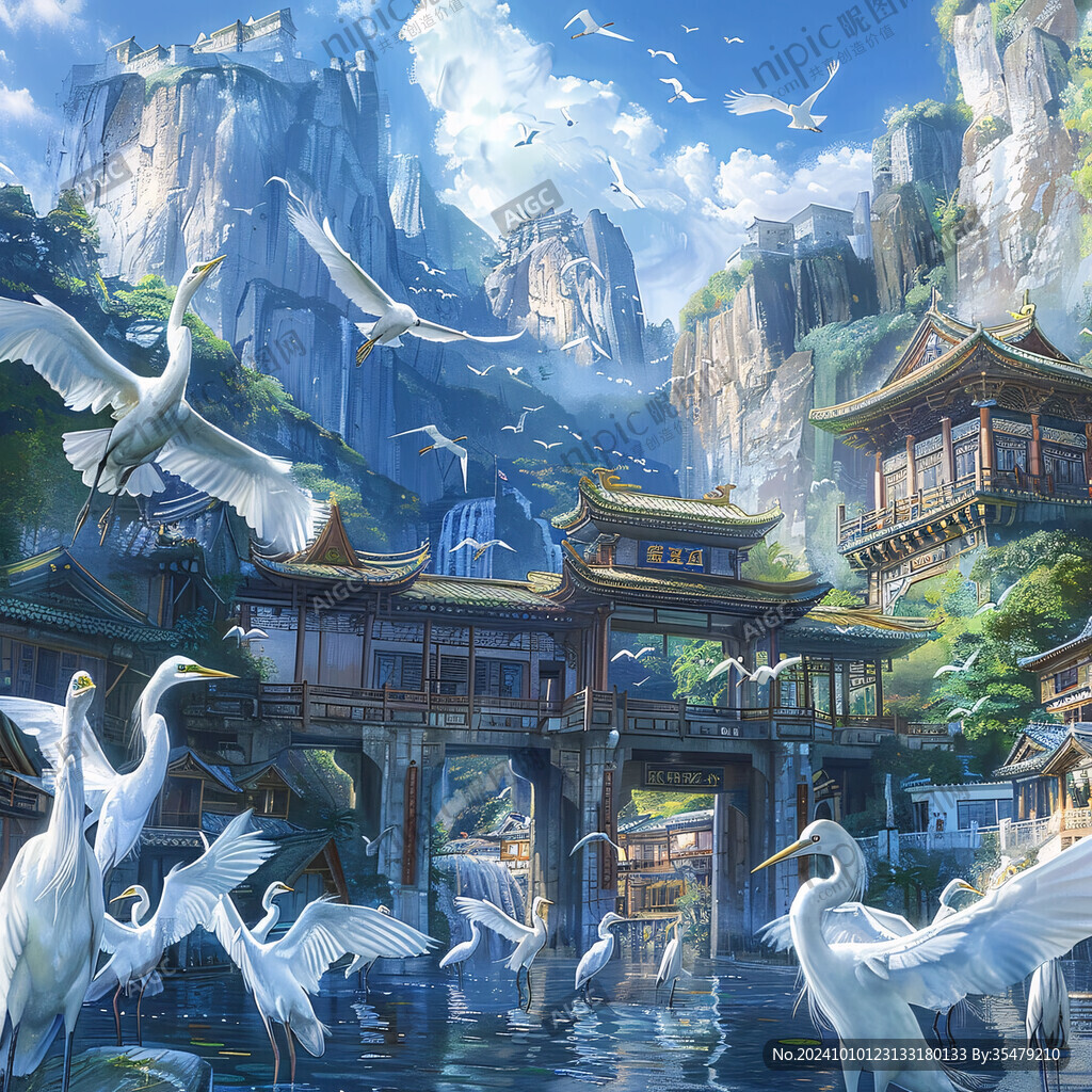 亭臺樓閣仙鶴神獸祥瑞