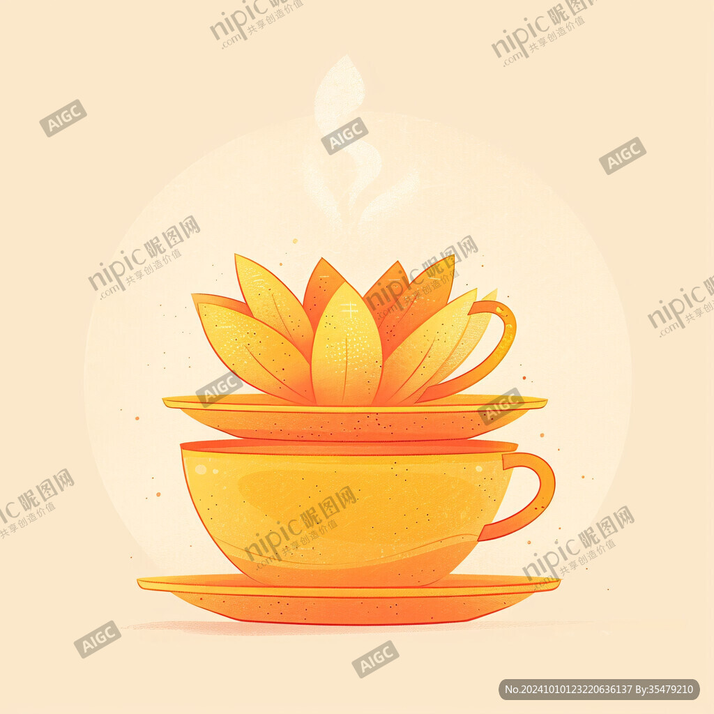 中式杯子插畫