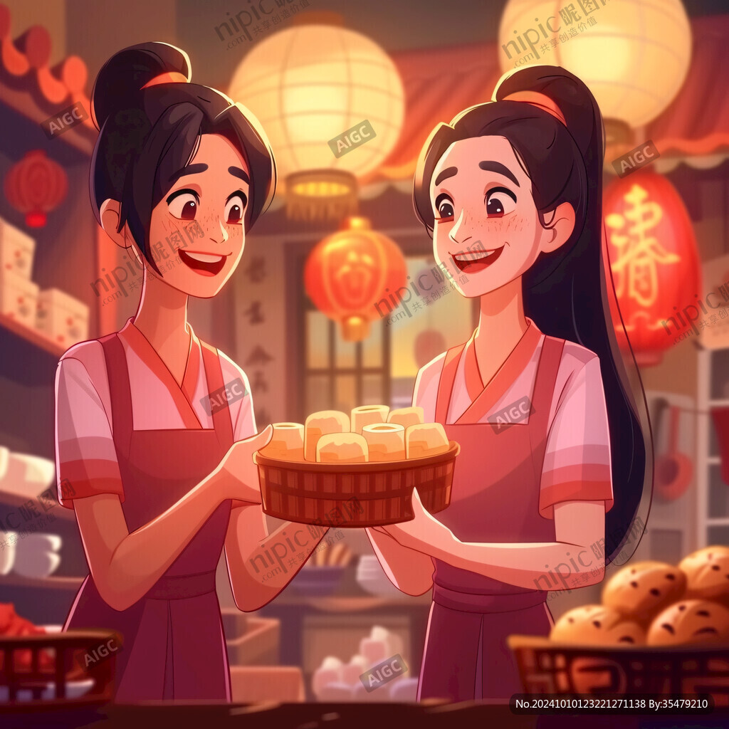 中秋月餅人物插畫