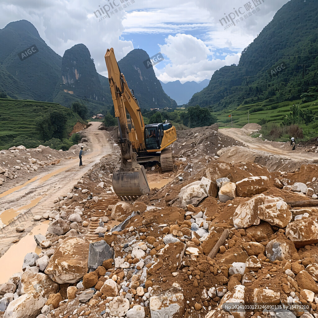 山腳下修路工地