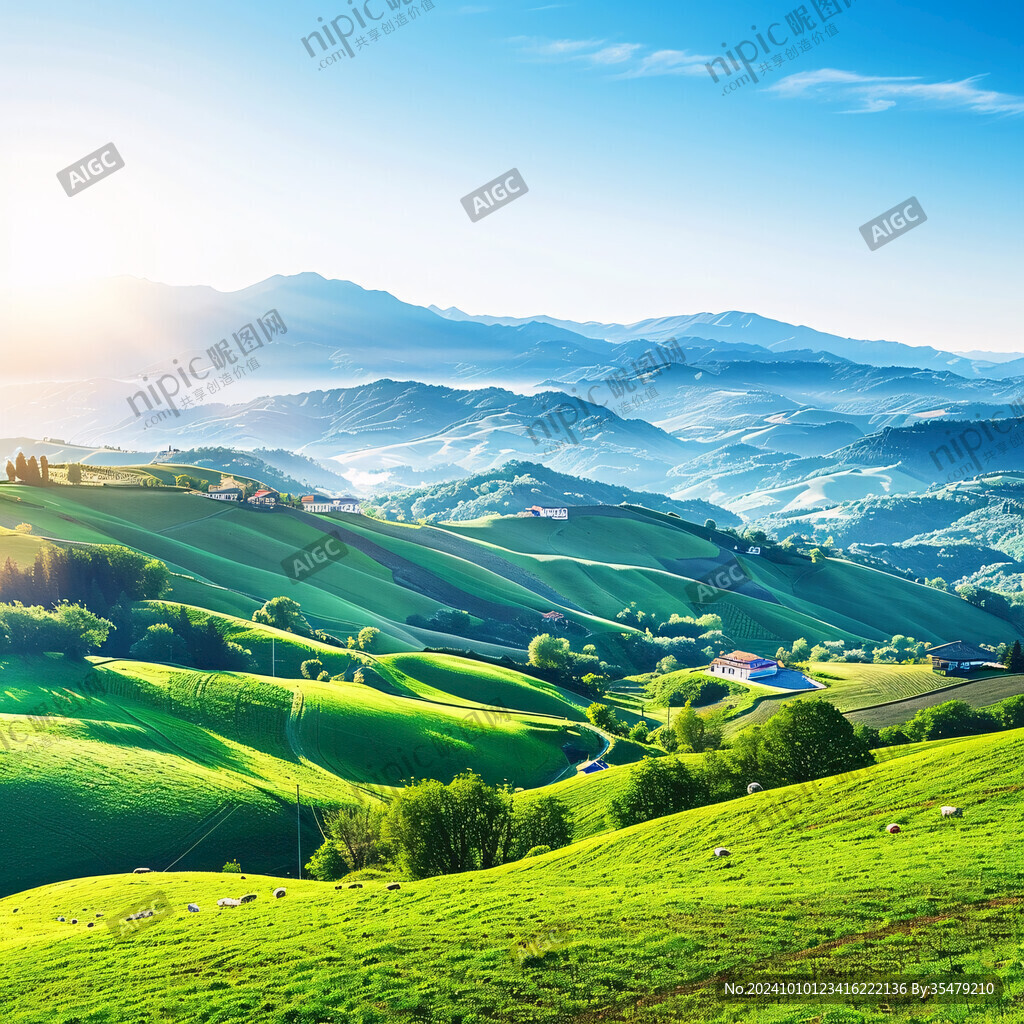 山地丘陵草場夕陽