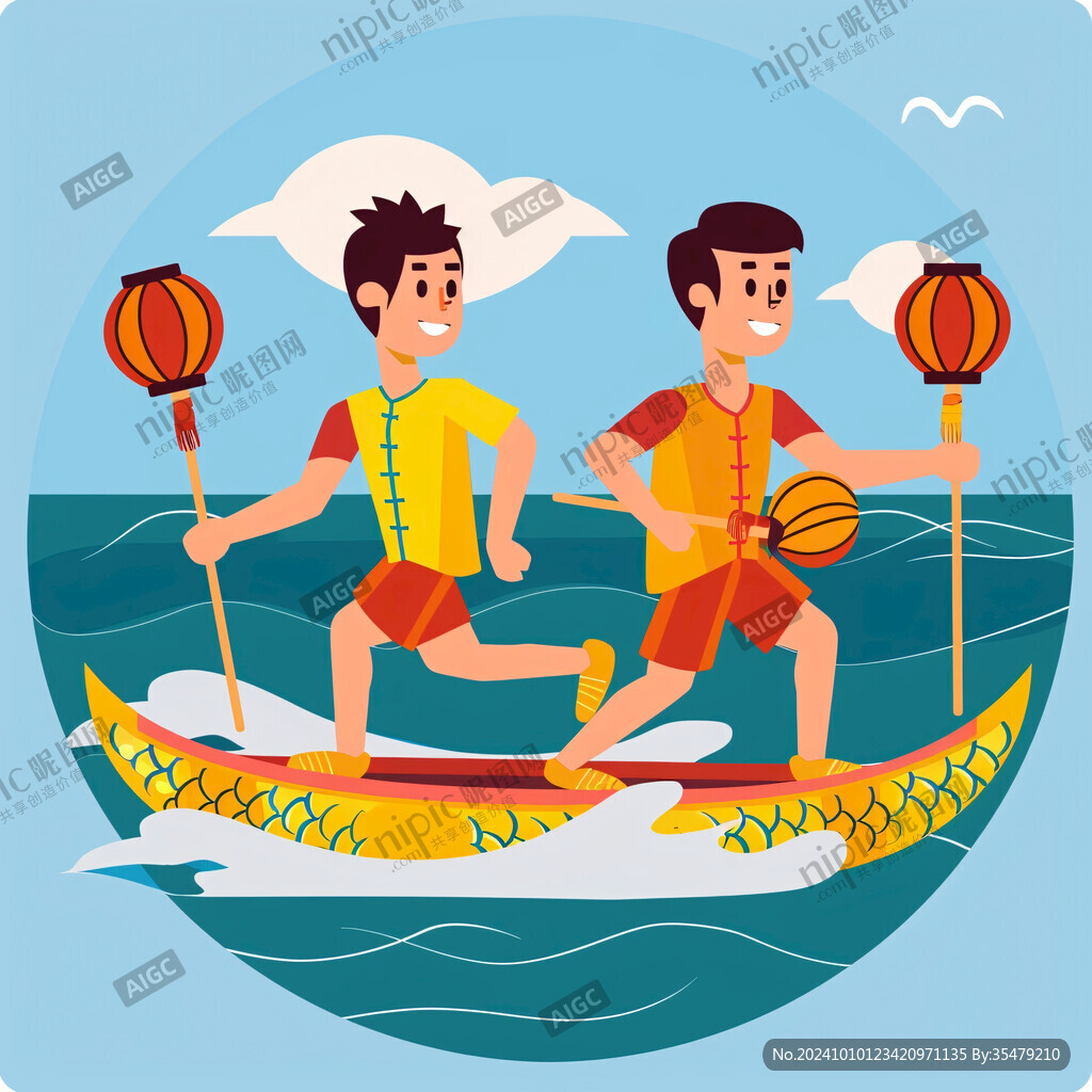手繪粽子海上玩滑板