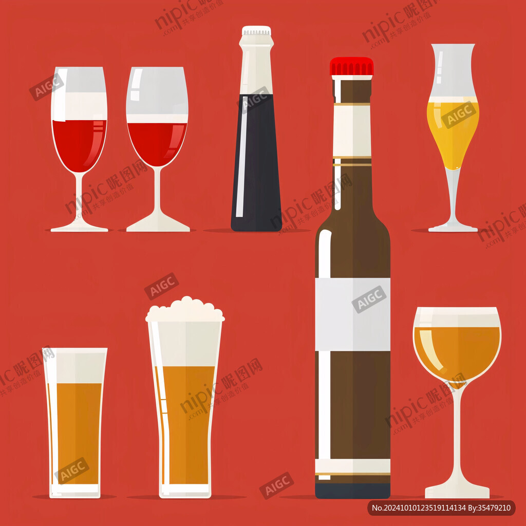 白酒啤酒紅酒插畫