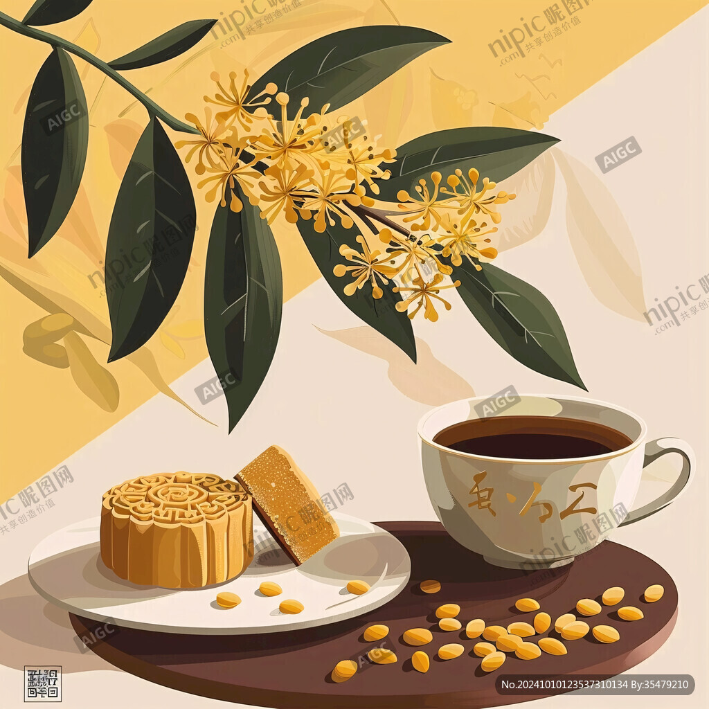 桂花紅茶插畫