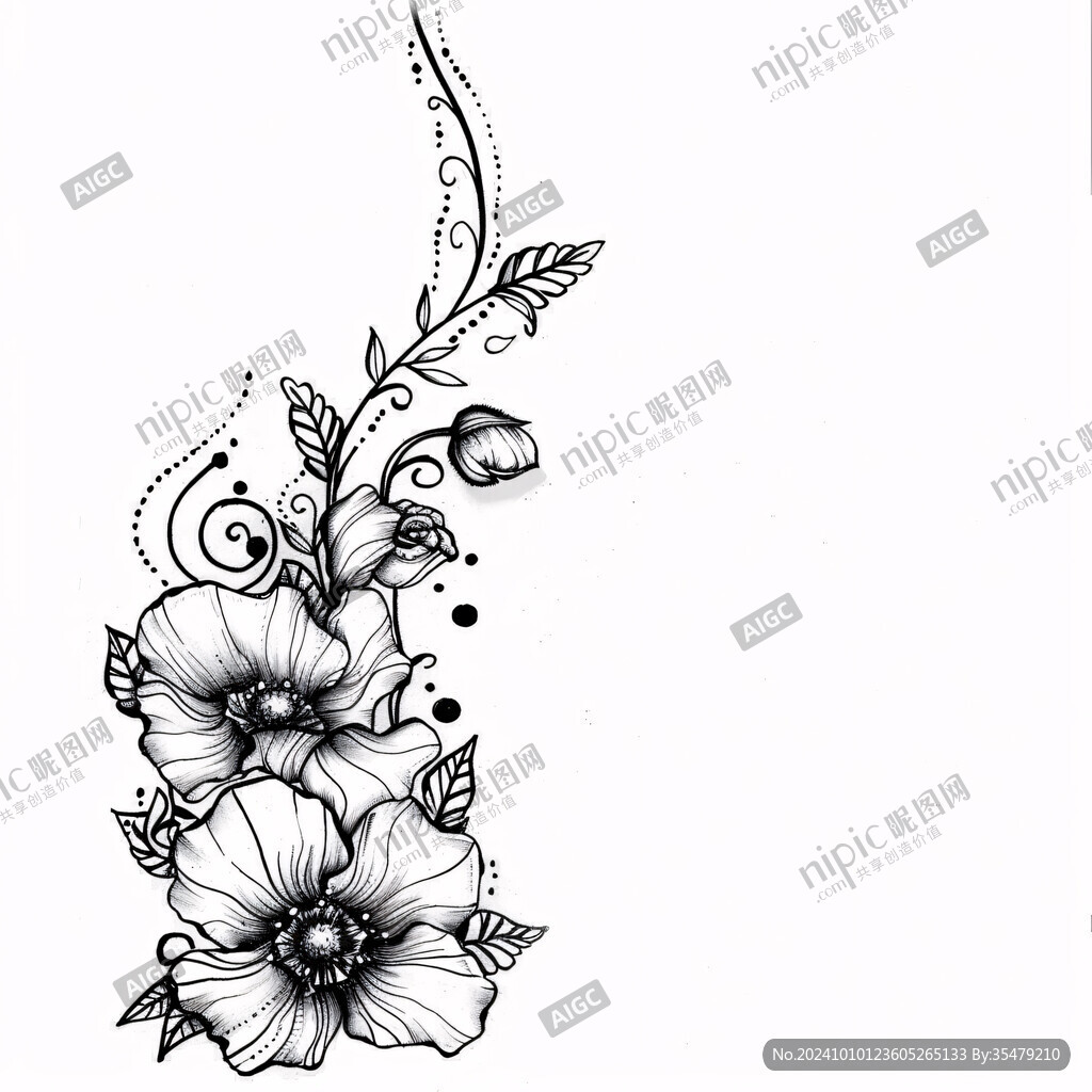 黑白手繪花